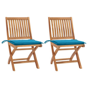 vidaXL Tuinstoelen 2 st met blauwe kussens massief teakhout