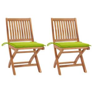 vidaXL Tuinstoelen 2 st met heldergroene kussens massief teakhout