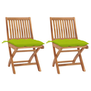 vidaXL Tuinstoelen 2 st met heldergroene kussens massief teakhout