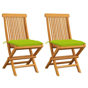 vidaXL Tuinstoelen 2 st met heldergroene kussens massief teakhout