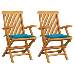 vidaXL Tuinstoelen 2 st met blauwe kussens massief teakhout