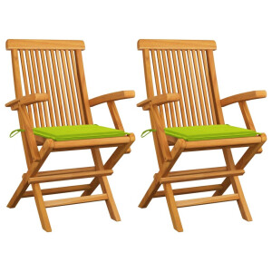 vidaXL Tuinstoelen 2 st met heldergroene kussens massief teakhout
