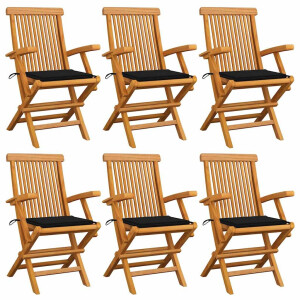 vidaXL Tuinstoelen 6 st met zwarte kussens massief teakhout