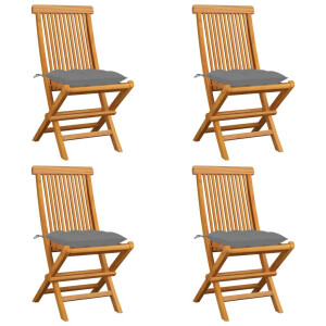 vidaXL Tuinstoelen 4 st met grijze kussens massief teakhout