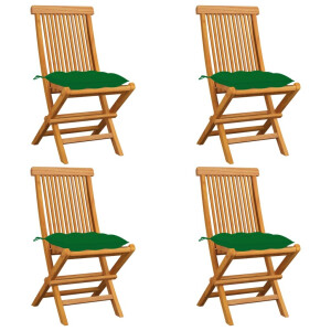 vidaXL Tuinstoelen 4 st met groene kussens massief teakhout