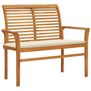 vidaXL Tuinbank met crèmekleurig kussen 112 cm massief teakhout