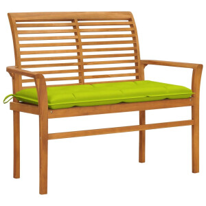 vidaXL Tuinbank met heldergroen kussen 112 cm massief teakhout