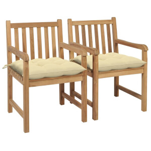 vidaXL Tuinstoelen 2 st met crèmewitte kussens massief teakhout
