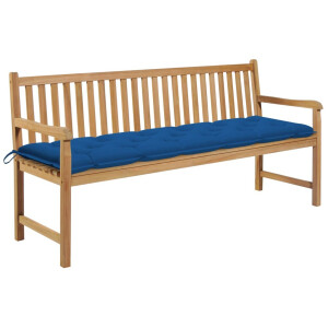 vidaXL Tuinbank met blauw kussen 175 cm massief teakhout