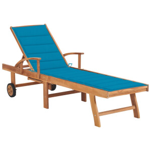 vidaXL Ligbed met blauw kussen massief teakhout