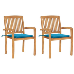 vidaXL Tuinstoelen 2 st met blauwe kussens massief teakhout