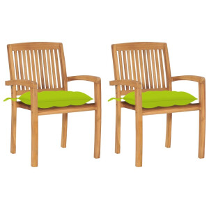 vidaXL Tuinstoelen 2 st met heldergroene kussens massief teakhout