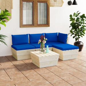 vidaXL 5-delige Loungeset met <a title="kussens vergelijken" href="https://furn.nl/kussens">kussens</a> pallet vurenhout
