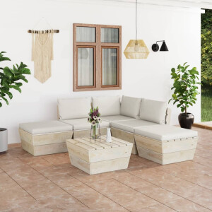 vidaXL 6-delige Loungeset met kussens pallet vurenhout