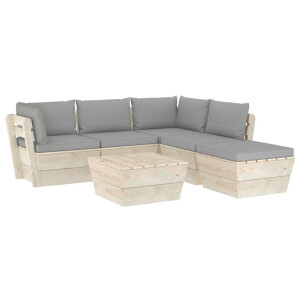 vidaXL 6-delige Loungeset met kussens pallet vurenhout