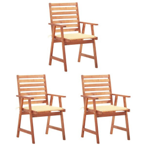 vidaXL Tuinstoelen 3 st met kussens massief acaciahout
