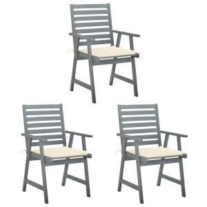 vidaXL Tuinstoelen 3 st met kussens massief acaciahout