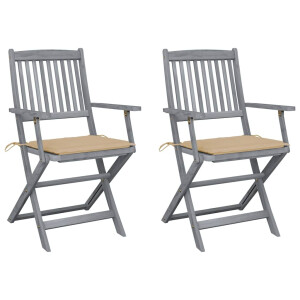 vidaXL Tuinstoelen 2 st inklapbaar met kussens massief acaciahout