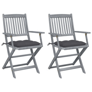 vidaXL Tuinstoelen 2 st inklapbaar met kussens massief acaciahout