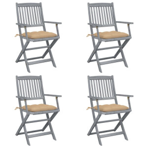 vidaXL Tuinstoelen 4 st inklapbaar met kussens massief acaciahout