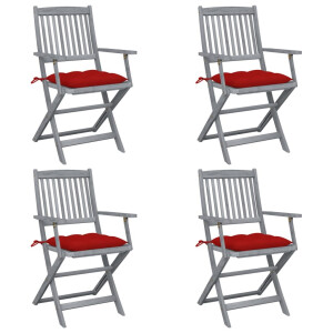 vidaXL Tuinstoelen 4 st inklapbaar met kussens massief acaciahout