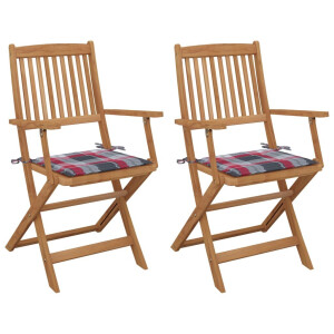 vidaXL Tuinstoelen 2 st inklapbaar met kussens massief acaciahout