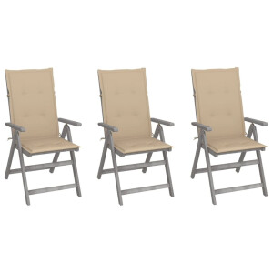 vidaXL Tuinstoelen 3 st verstelbaar met kussens massief acaciahout