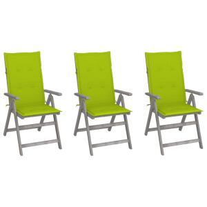 vidaXL Tuinstoelen 3 st verstelbaar met kussens massief acaciahout