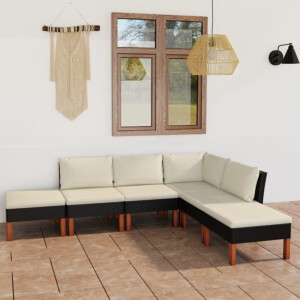 vidaXL 6-delige Loungeset met kussens poly rattan zwart