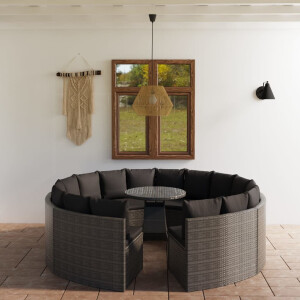 vidaXL 9-delige Loungeset met kussens poly rattan grijs