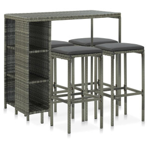 vidaXL 5-delige Tuinbarset met kussens poly rattan grijs