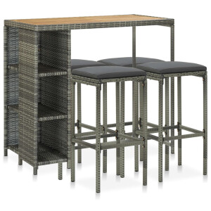 vidaXL 5-delige Tuinbarset met kussens poly rattan grijs