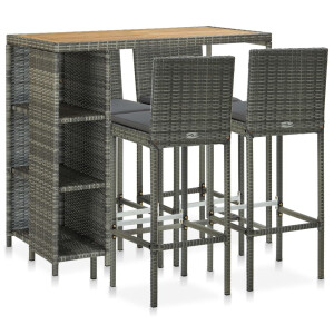 vidaXL 5-delige Tuinbarset met kussens poly rattan grijs