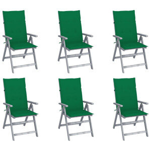 vidaXL Tuinstoelen 6 st verstelbaar met <a title="kussens vergelijken" href="https://furn.nl/kussens">kussens</a> massief acaciahout