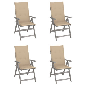 vidaXL Tuinstoelen 4 st verstelbaar met kussens massief acaciahout