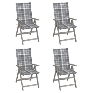 vidaXL Tuinstoelen 4 st verstelbaar met kussens massief acaciahout