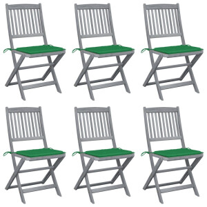 vidaXL Tuinstoelen inklapbaar 6 st met kussens massief acaciahout