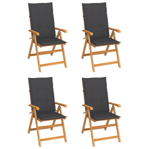 vidaXL Tuinstoelen 4 st met antracietkleurige kussens massief teakhout