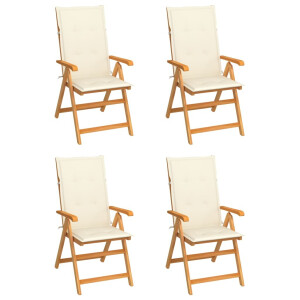 vidaXL Tuinstoelen 4 st met crèmekleurige kussens massief teakhout