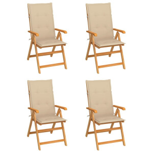 vidaXL Tuinstoelen 4 st met beige kussens massief teakhout