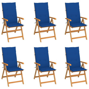 vidaXL Tuinstoelen 6 st met koningsblauwe kussens massief teakhout