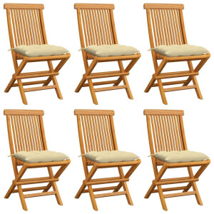 vidaXL Tuinstoelen 6 st met crèmewitte kussens massief teakhout