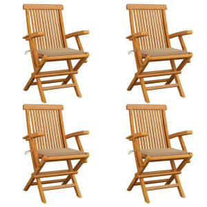 vidaXL Tuinstoelen 4 st met beige kussens massief teakhout