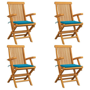 vidaXL Tuinstoelen 4 st met blauwe kussens massief teakhout