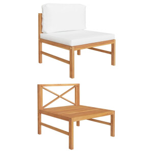 vidaXL Middenbank met crèmekleurige kussens massief teakhout