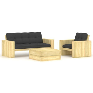 vidaXL 3-delige Loungeset met kussens geïmpregneerd grenenhout
