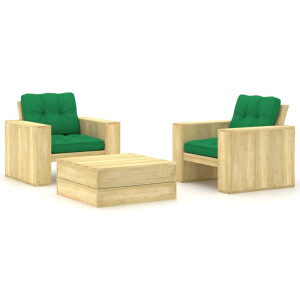 vidaXL 3-delige Loungeset met kussens geïmpregneerd grenenhout
