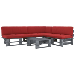 vidaXL 4-delige Loungeset pallet met kussens grijs geïmpregneerd hout