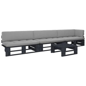 vidaXL 4-delige Loungeset pallet met kussens zwart geïmpregneerd hout