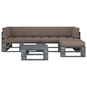 vidaXL 4-delige Loungeset pallet met kussens grijs geïmpregneerd hout